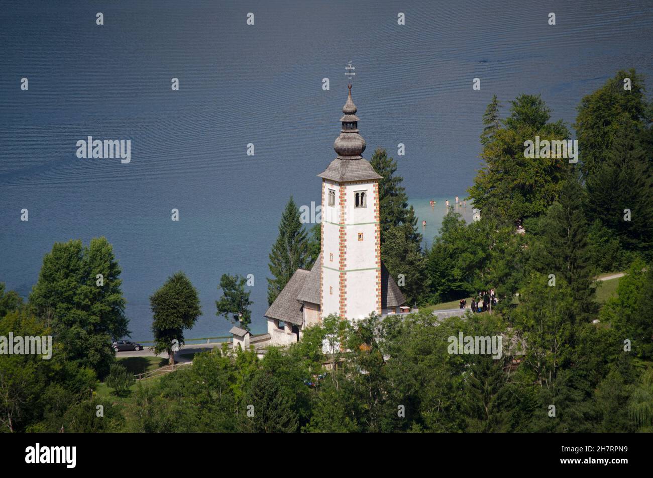 Kirche St. Johannes der Täufer See Bohinj Triglav Nationalpark Slowenien Stockfoto