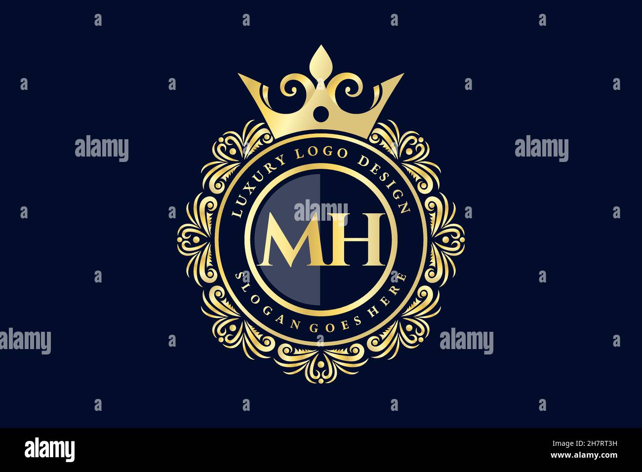 MH Initial Letter Gold kalligraphisch feminin floral handgezeichnet heraldisch Monogramm antiker Vintage-Stil Luxus-Logo-Design Premium Stock Vektor