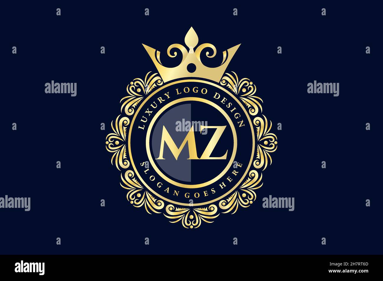 MZ Initial Letter Gold kalligraphisch feminin floral handgezeichnetes heraldisches Monogramm antiker Vintage-Stil Luxus-Logo-Design Premium Stock Vektor