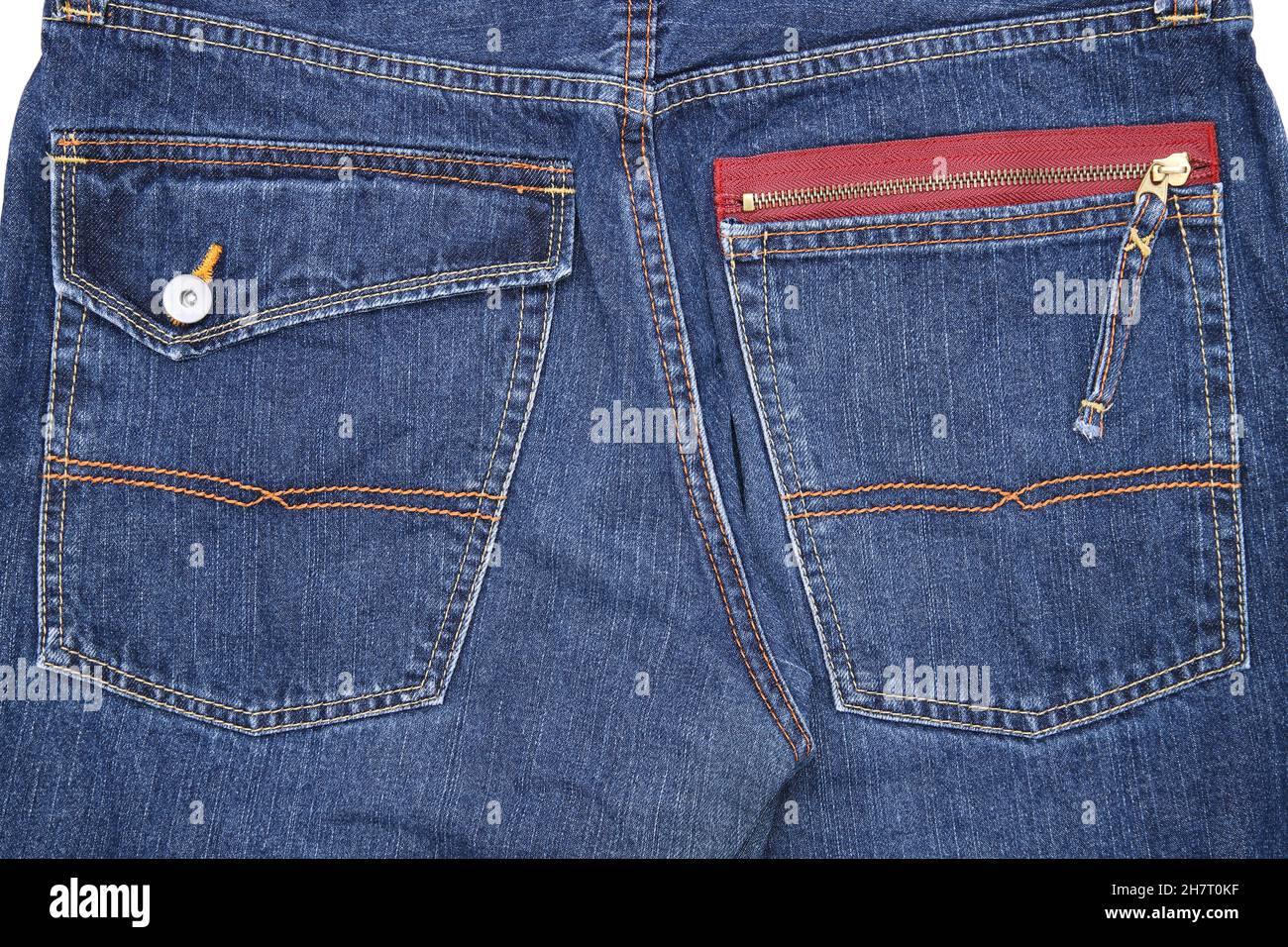 Jeans-Hose hinten mit Taschen, Jeans-Hintergrund, Denim-Muster Stockfoto