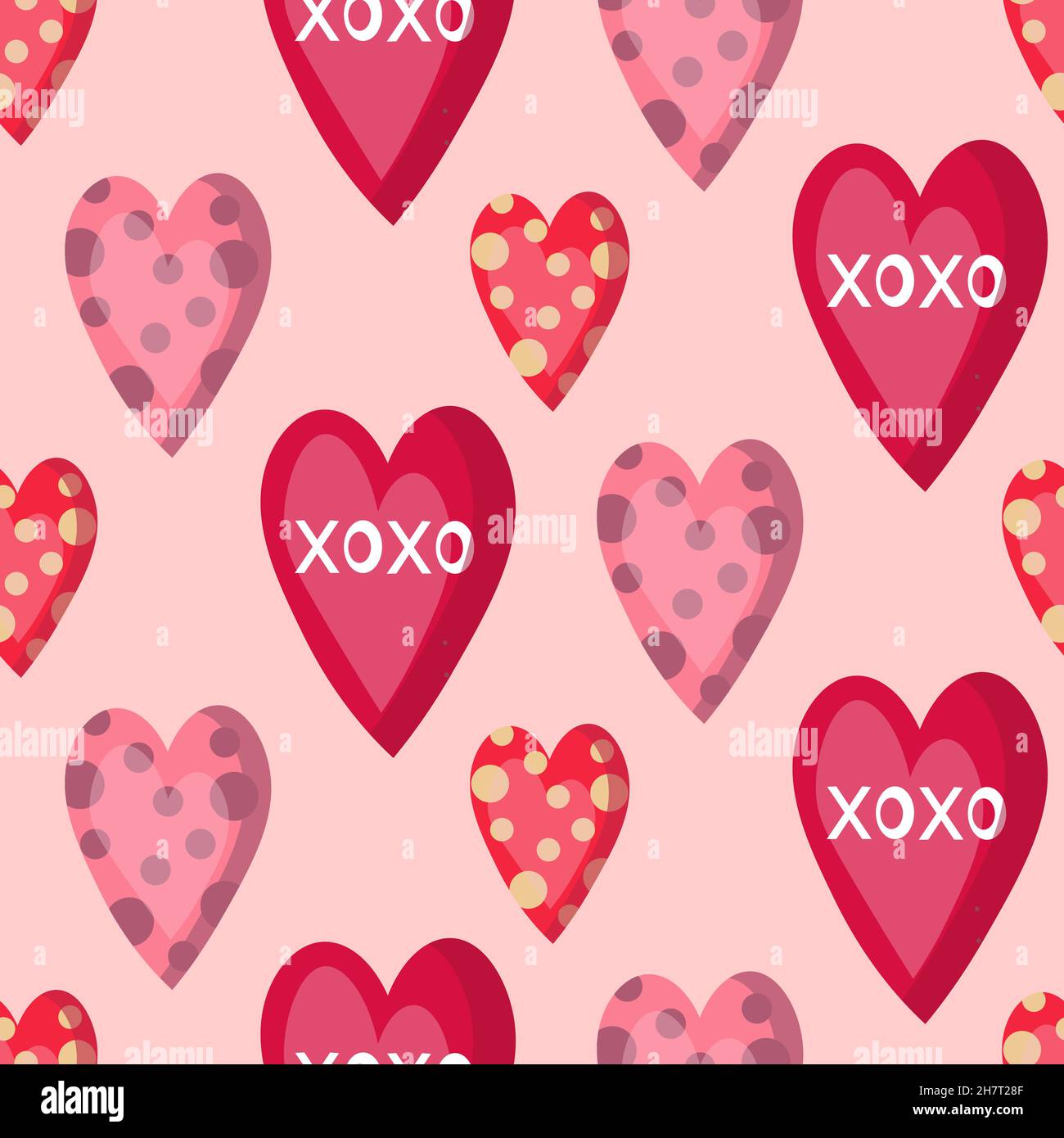 Muster mit verschiedenen Herzen für Valentinstag. Vektorgrafik. Stock Vektor