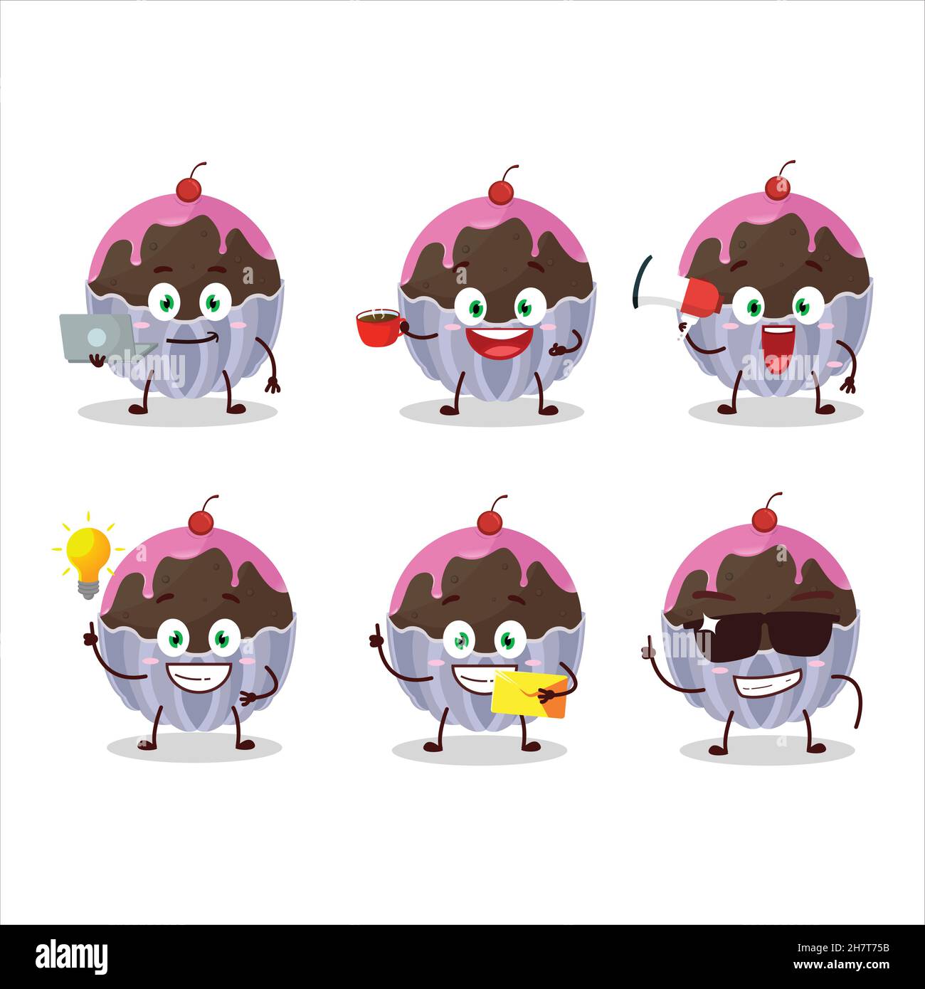 Brigadeiro Schokolade Süßigkeiten Cartoon-Figur mit verschiedenen Arten von Business-Emoticons. Vektorgrafik Stock Vektor