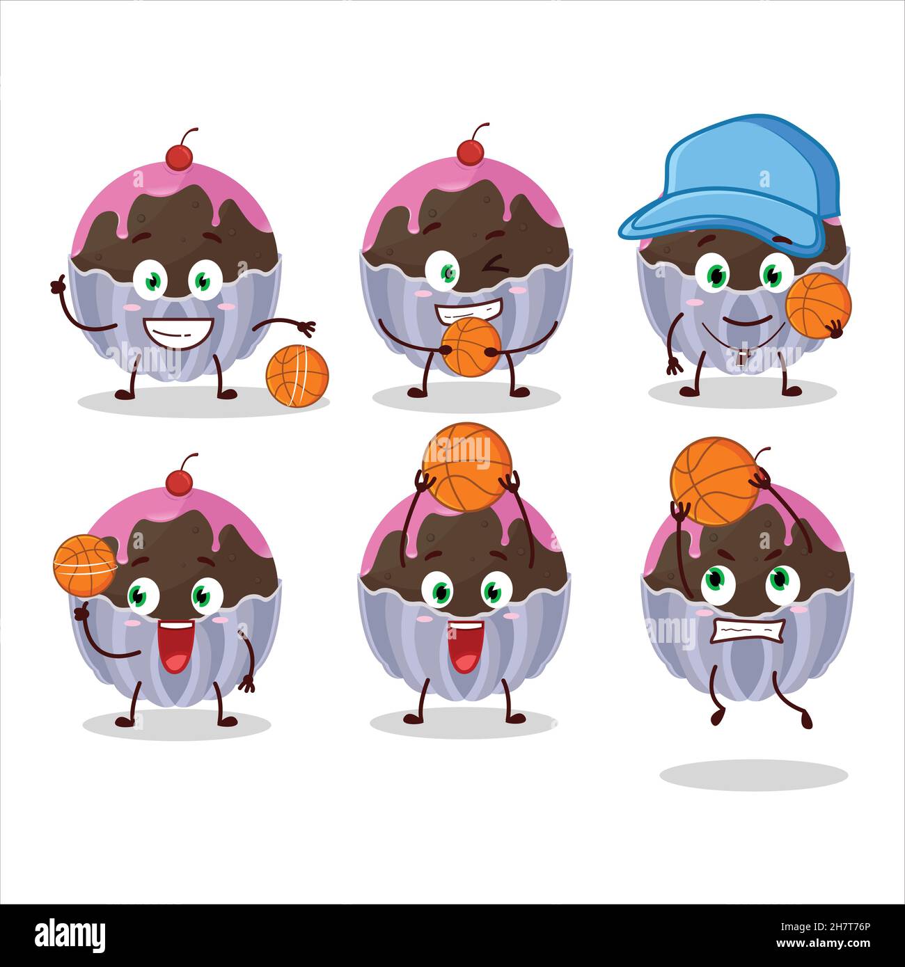 Talentierte brigadeiro Schokolade Süßigkeiten Cartoon-Figur als Basketball-Sportler. Vektorgrafik Stock Vektor