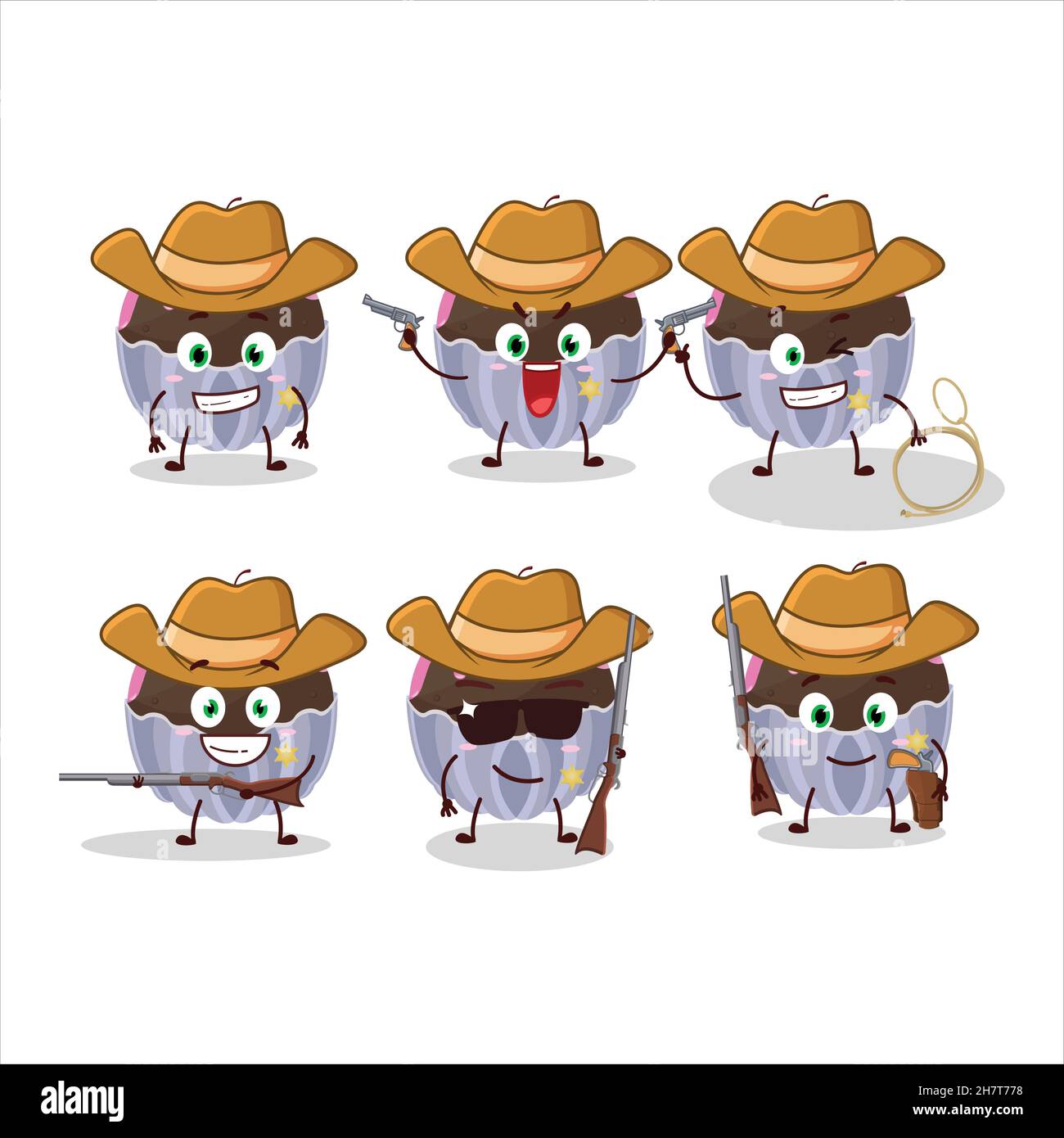 Coole Cowboy brigadeiro Schokolade Süßigkeiten Cartoon-Figur mit einem niedlichen Hut. Vektorgrafik Stock Vektor