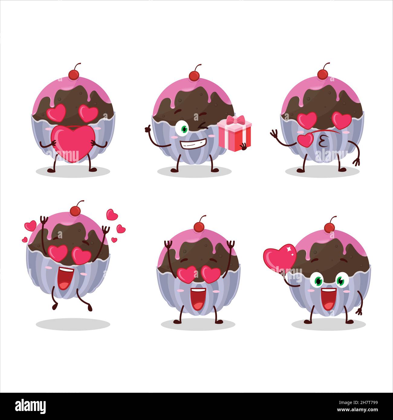 Brigadeiro Schokolade Süßigkeiten Cartoon-Figur mit Liebe niedlichen Emoticon. Vektorgrafik Stock Vektor