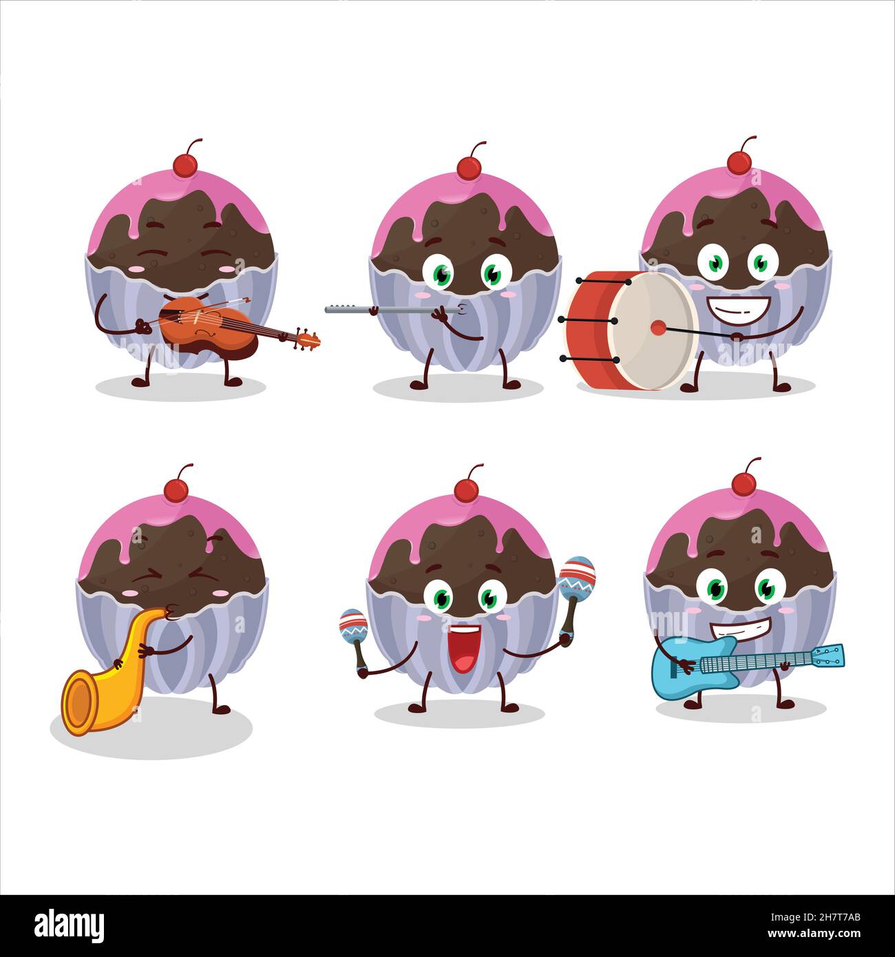 Cartoon-Figur von brigadeiro Schokolade Süßigkeiten spielen einige Musikinstrumente. Vektorgrafik Stock Vektor
