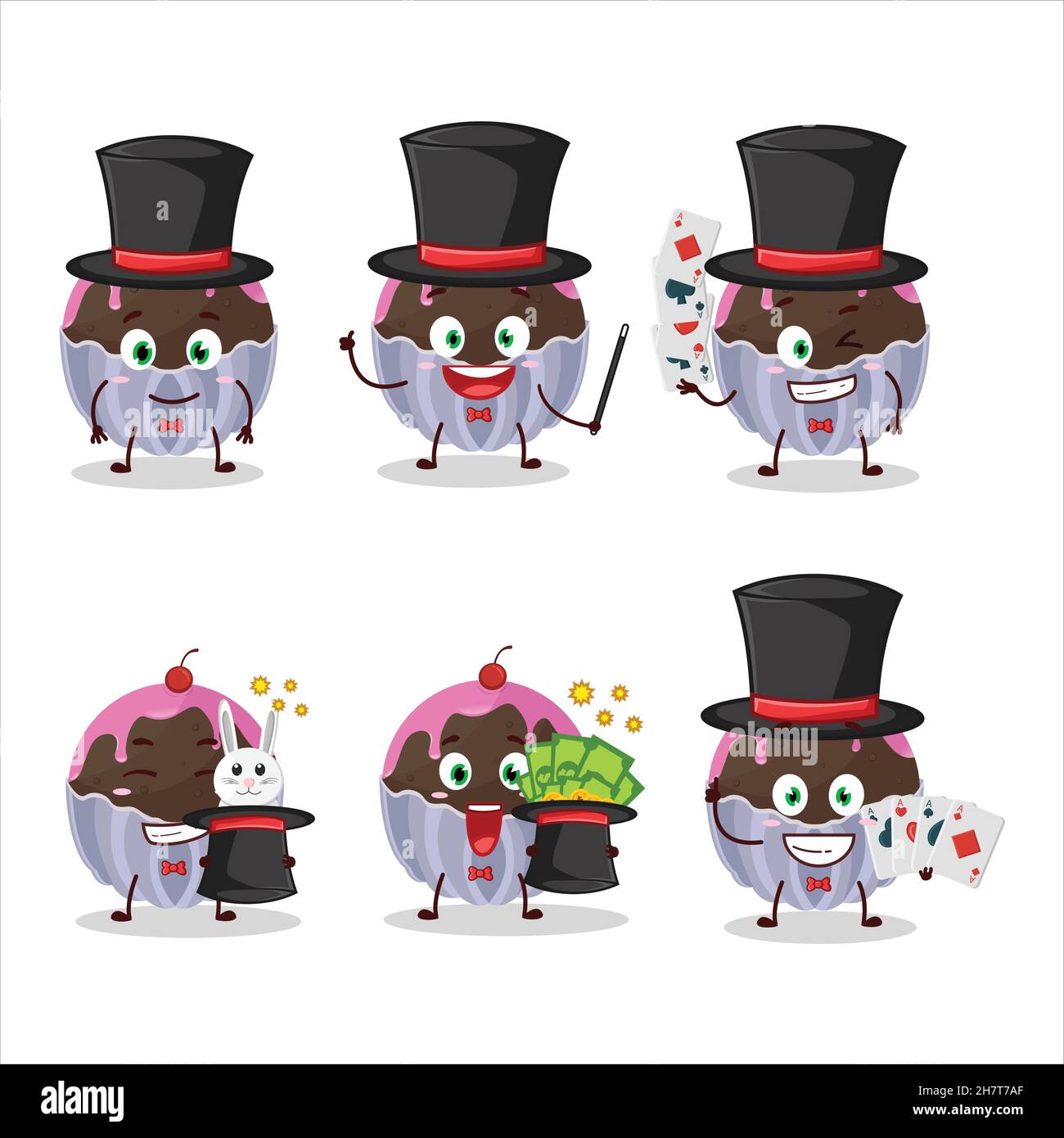 Eine brigadeiro Schokolade Süßigkeiten Magier Zeichentrickfigur führen auf einer Bühne. Vektorgrafik Stock Vektor