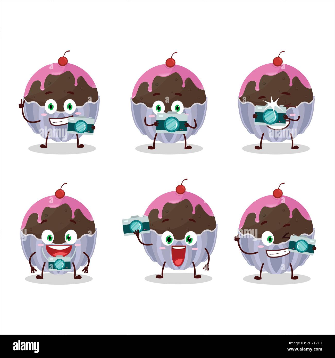 Fotograf Beruf Emoticon mit brigadeiro Schokolade Süßigkeiten Zeichentrickfigur. Vektorgrafik Stock Vektor