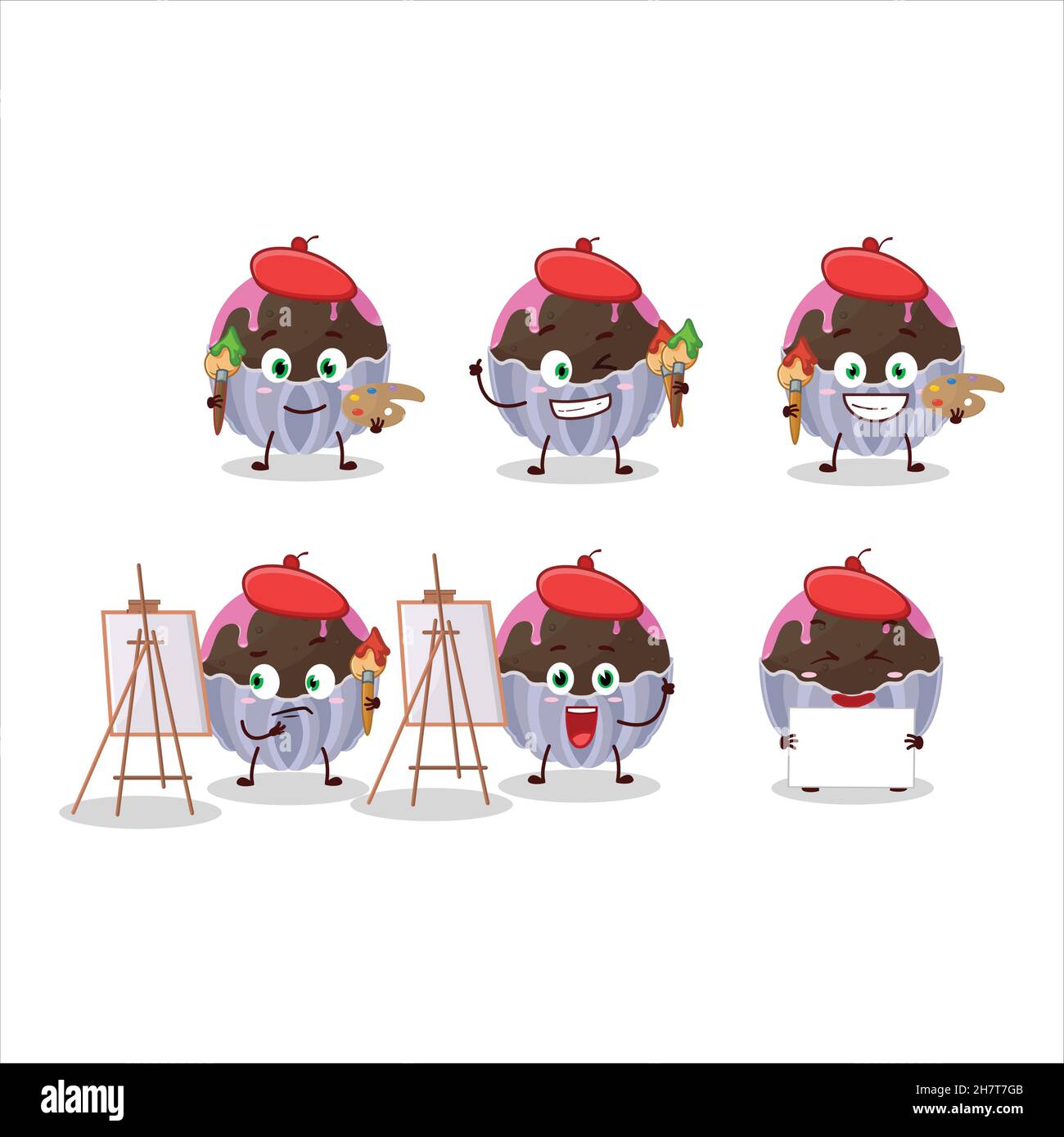 Künstlerischer Künstler von brigadeiro Schokolade Süßigkeiten Cartoon Charakter Malerei mit einem Pinsel. Vektorgrafik Stock Vektor