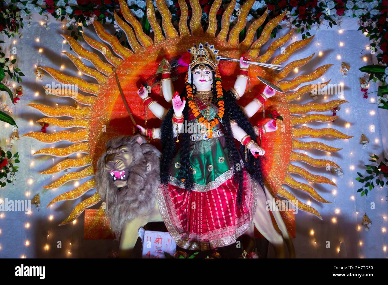 Göttin Durga Idol auf Navratri Festival Feier Stockfoto