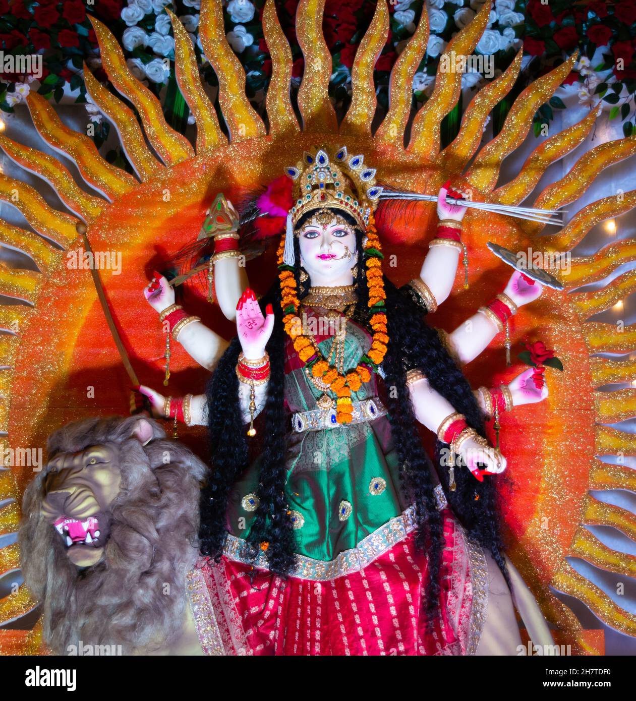 Göttin Durga Idol auf Navratri Festival Feier Stockfoto