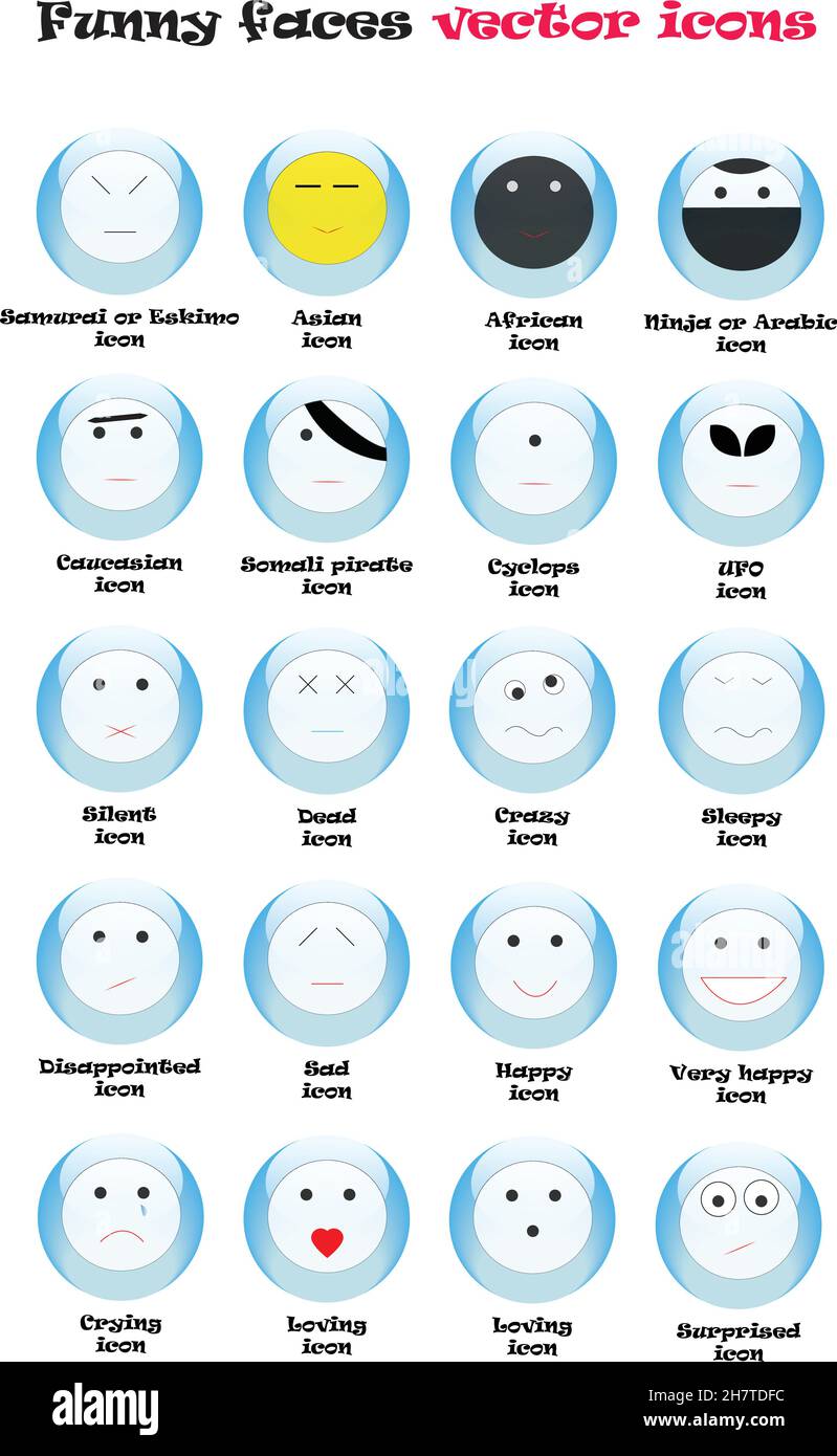 Smiley-Symbole Vektorset isoliert auf weißem Hintergrund Stock Vektor