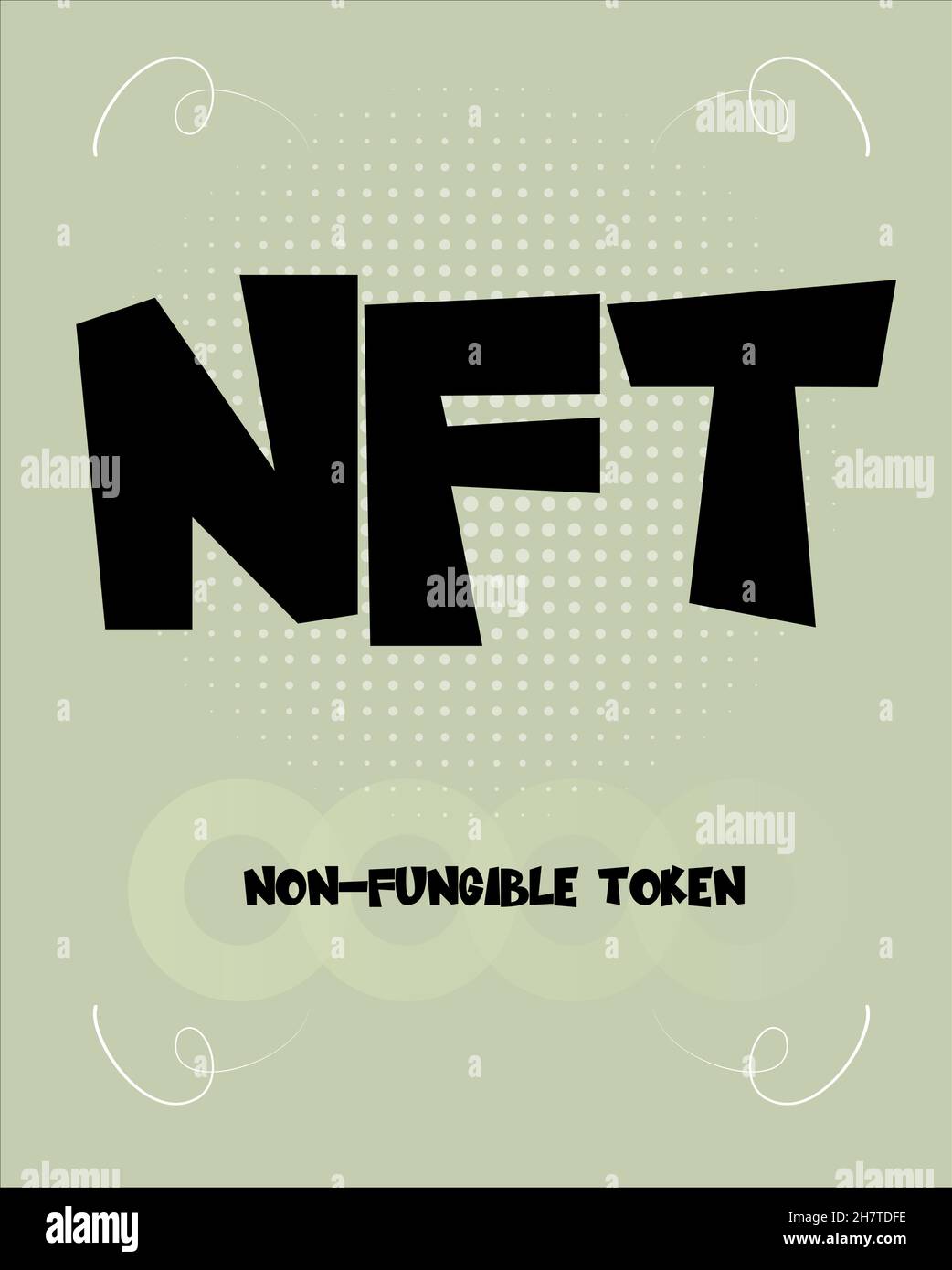NFT (nicht-fungible Token) Comic Lettering Vektor-Cartoon-Illustration im Retro-Pop-Art-Stil auf Halbton-Hintergrund - NFT ist das Wort des Jahres Stock Vektor