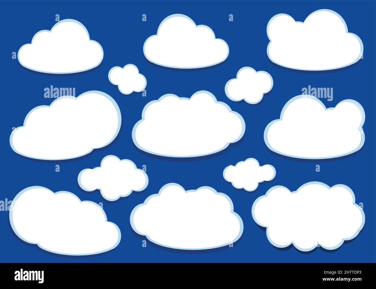 Weiße flauschige Vektorwolken isoliert auf blauem Hintergrund Stock Vektor