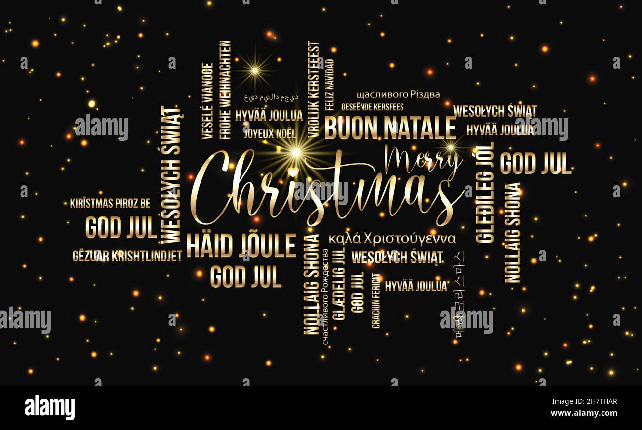 Frohe Weihnachten Vektor Text Wort Wolke Design Vorlage. Kreative Wort Wolke Typografie Vektor Illustration. Stock Vektor