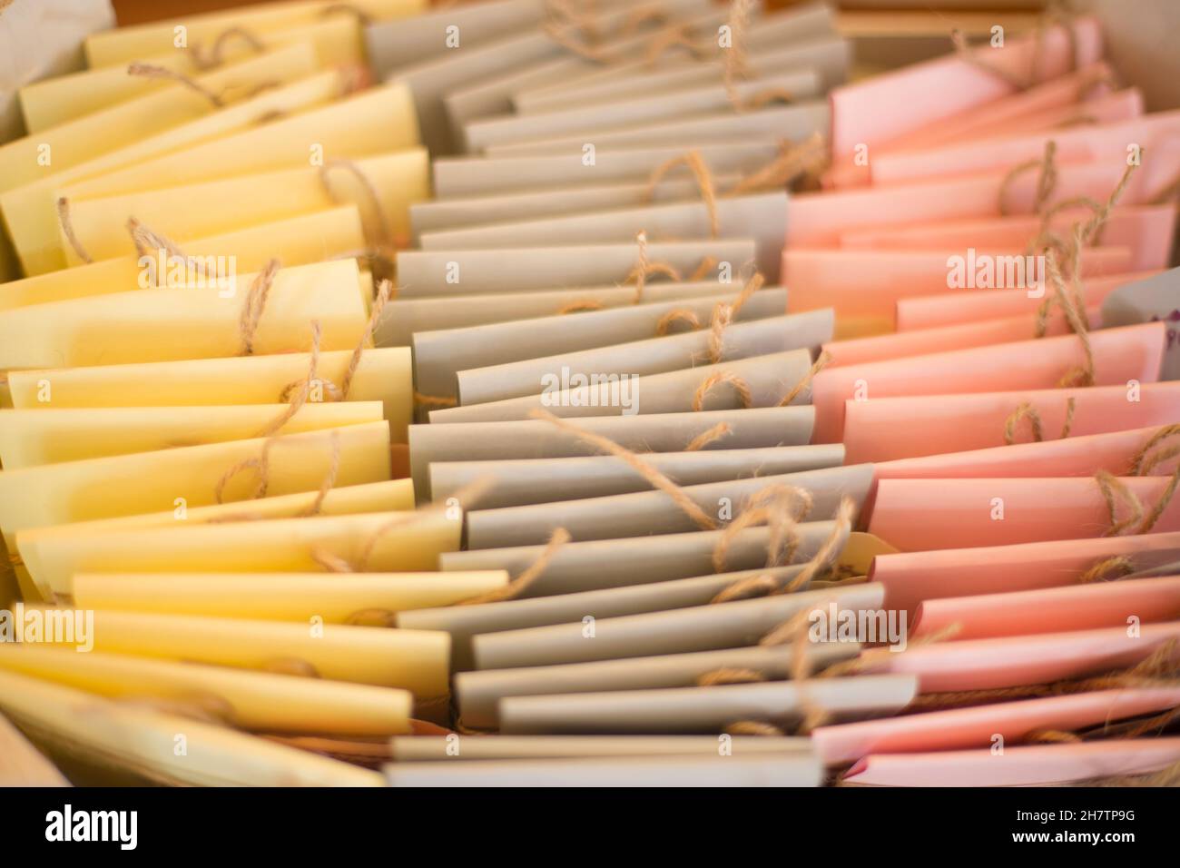 Teebeutel-Display Box Hochzeitsempfang Partytisch. Stockfoto