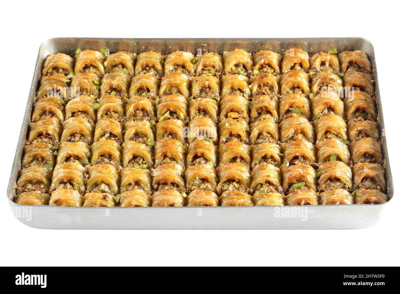 Traditionelles türkisches Dessert Baklava. Sorten mit Pistazie, Walnuss, Mandel und Haselnuss. Stockfoto