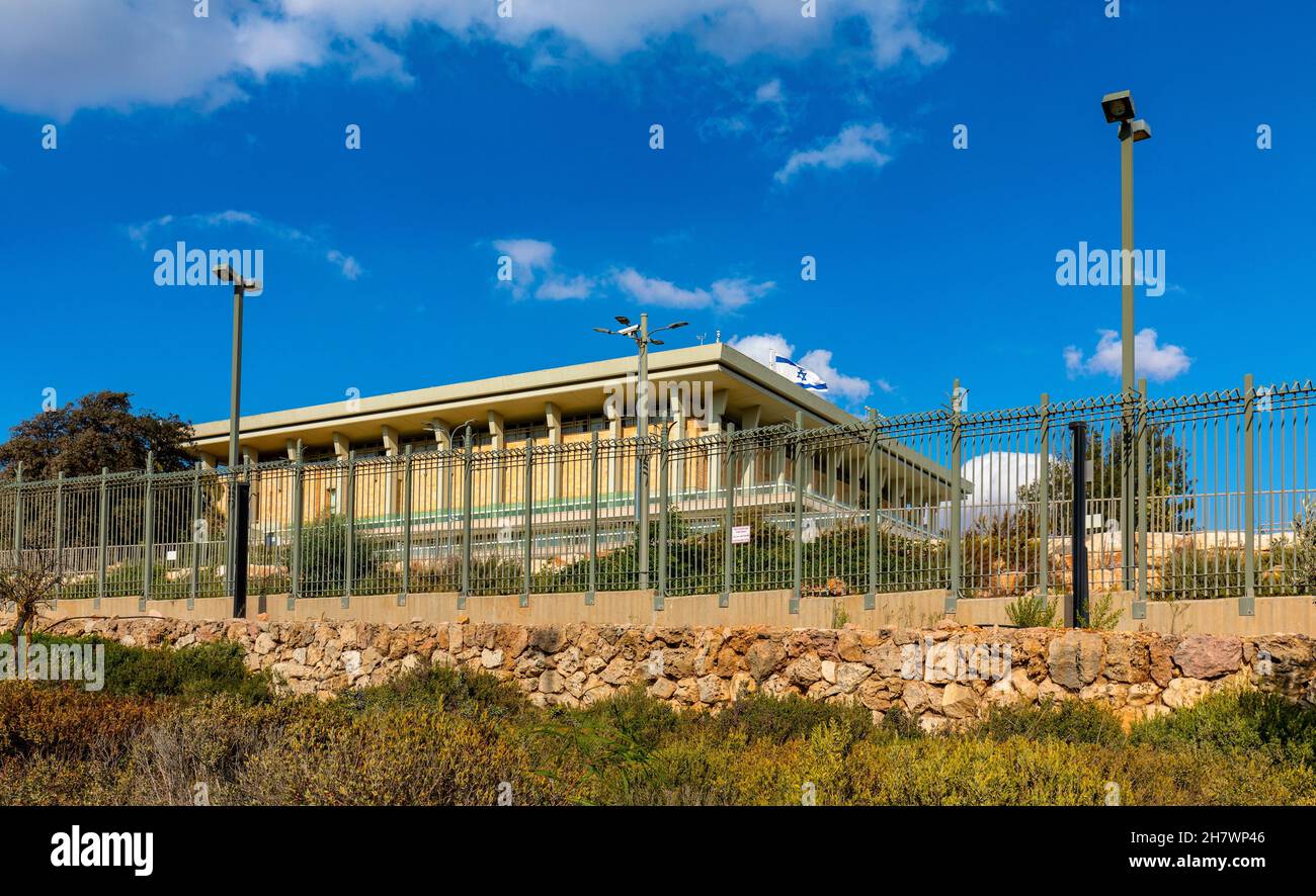 Jerusalem, Israel - 14. Oktober 2017: Das offizielle Gebäude des Knesset - israelischen Parlaments im Givat RAM-Viertel in Westjerusalem Stockfoto