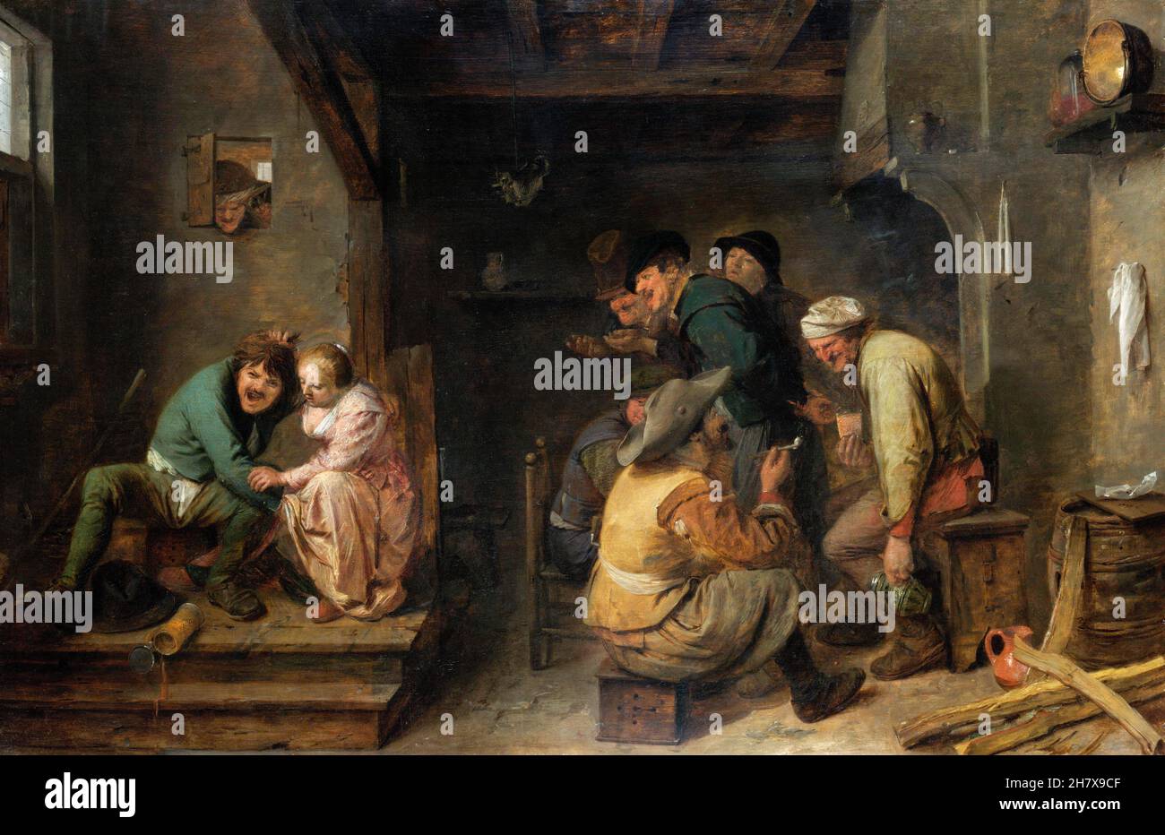 Taverne Szene von der flämischen Barockkünstler, Adriaen Brouwer (c. 1605-1638), Öl auf Eiche, c. 1635 Stockfoto