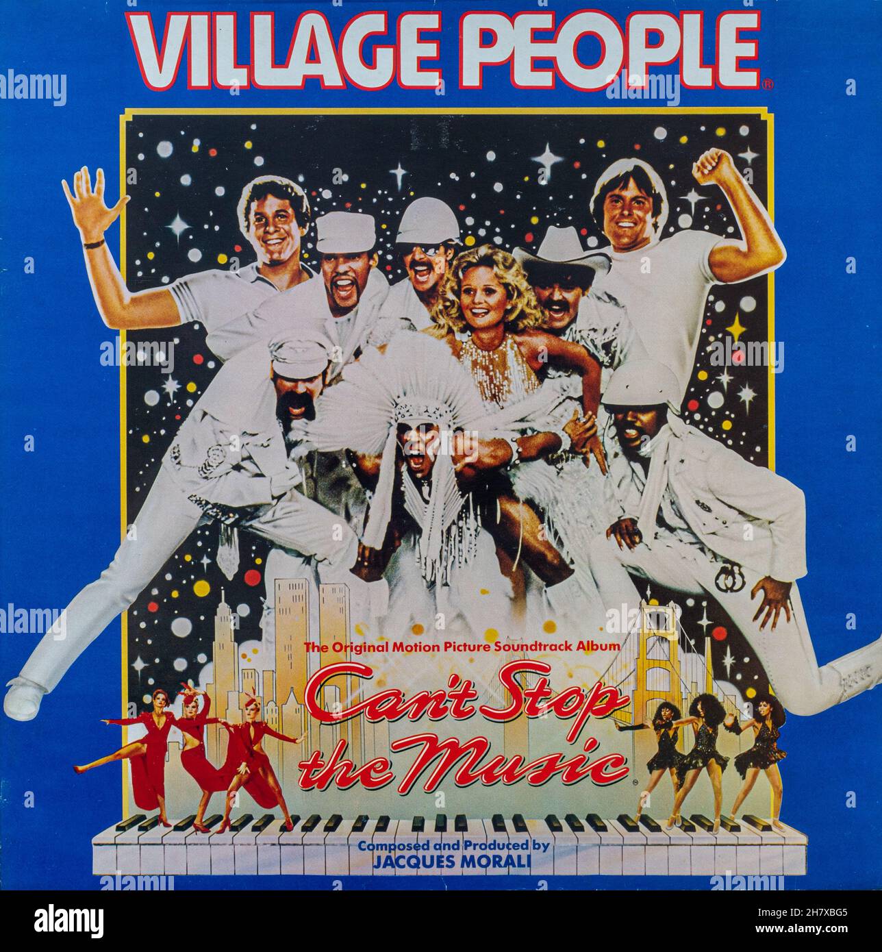 Village People, Can't Stop The Music, 1980 Vinyl-LP-Plattencover, Soundtrack-Album der amerikanischen Disco-Gruppe Stockfoto