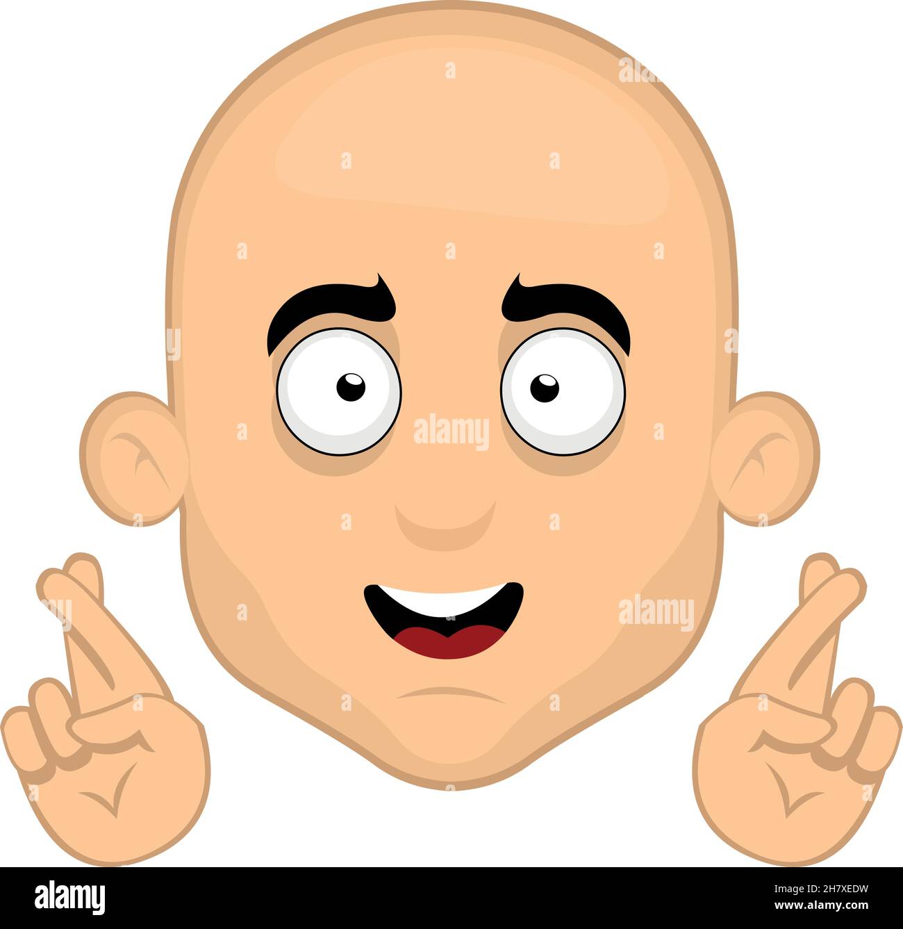 Vektor-Illustration des Gesichts eines Cartoon Glatze Mann über die Finger seiner Hände, im Konzept des Glücks Stock Vektor