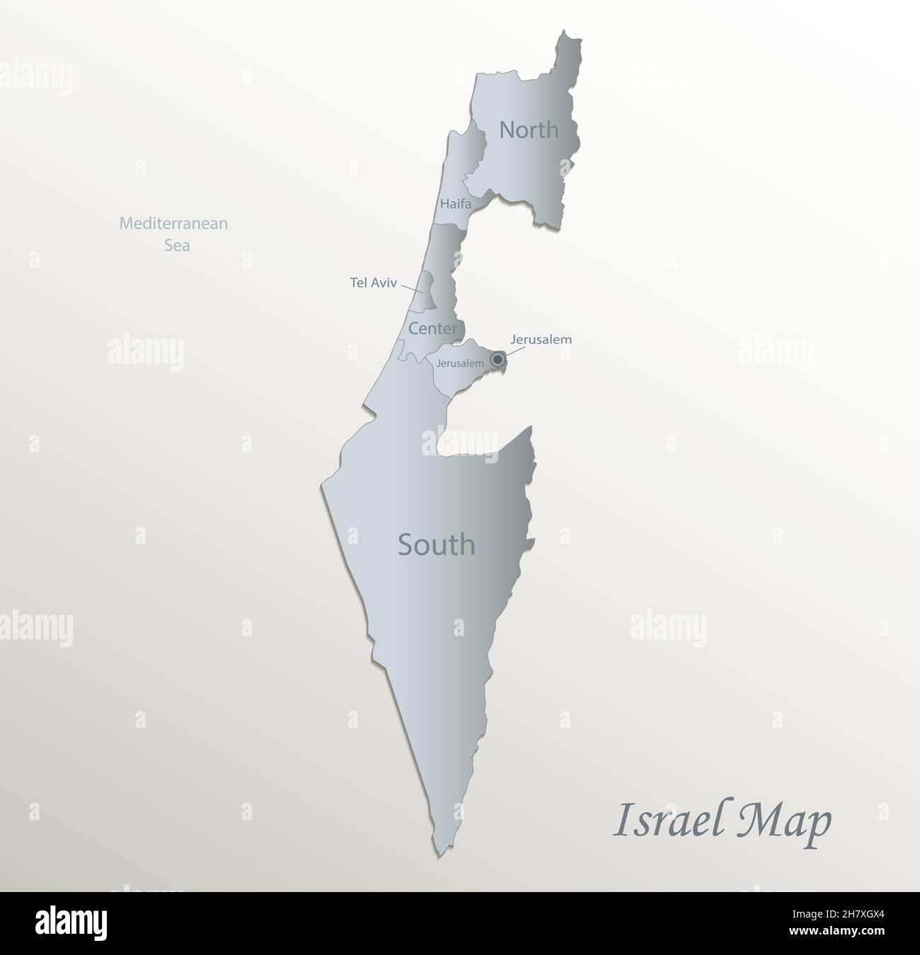 Israel-Karte, administrative Teilung mit Namen, weiß blaue Karte Papier 3D Vektor Stock Vektor