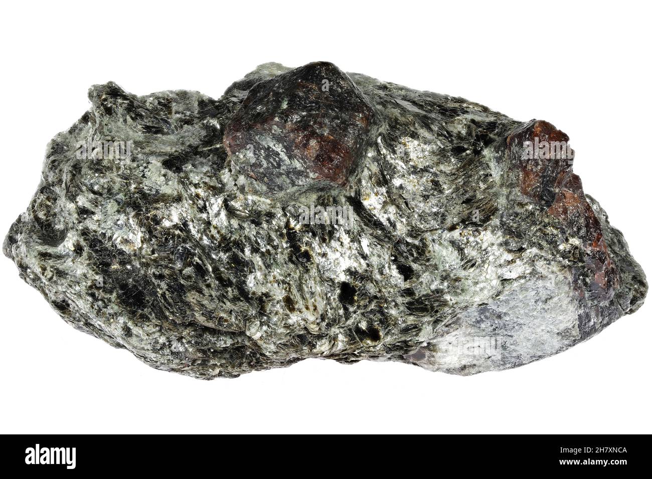 almandine Granat in Glimmerschiefer aus dem Zillertal, Österreich isoliert auf weißem Hintergrund Stockfoto