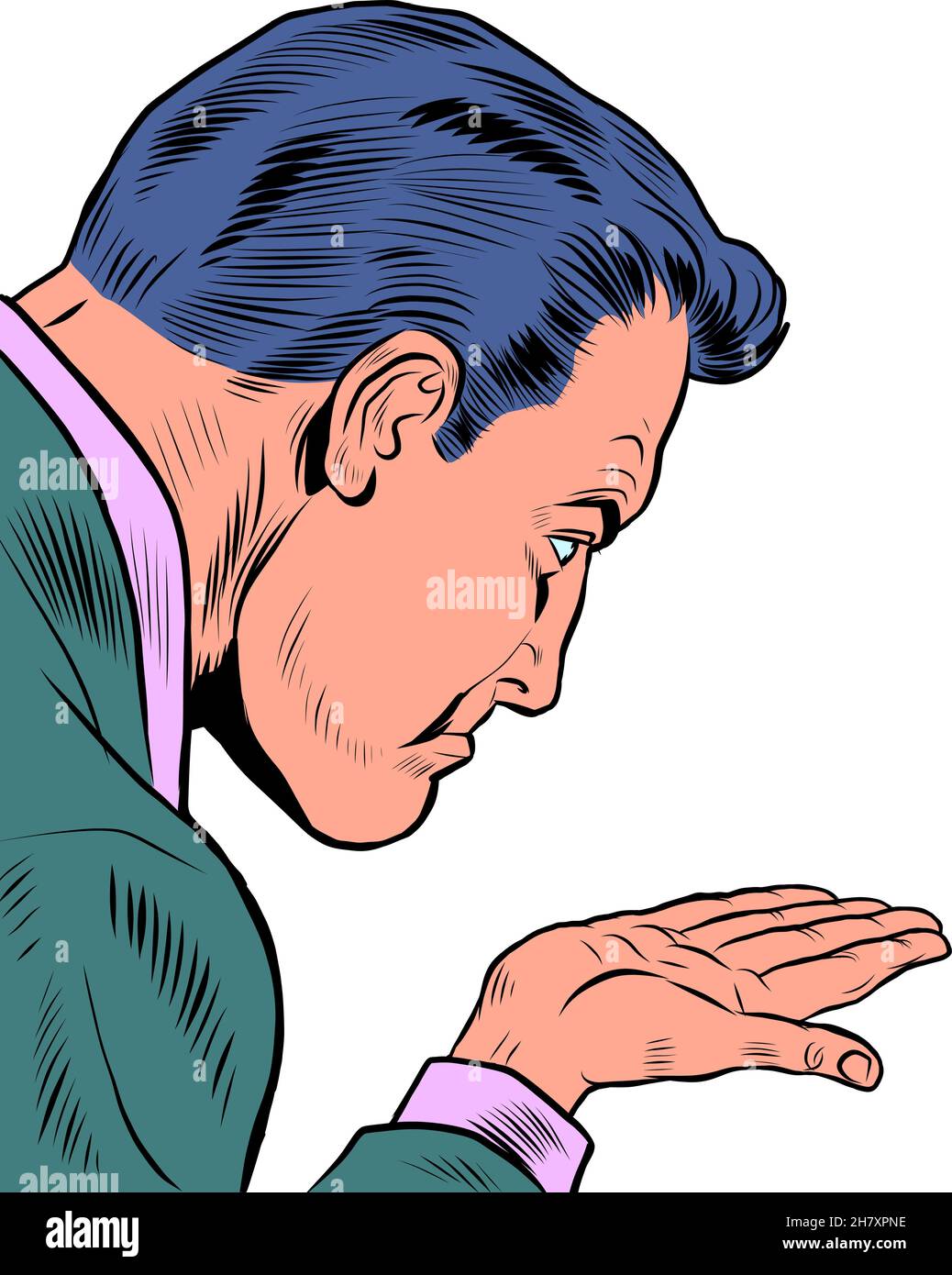 Ein verärgerter Mann mit einer leeren Hand. Menschliche Emotionen. Wut Frustration Groll Stock Vektor