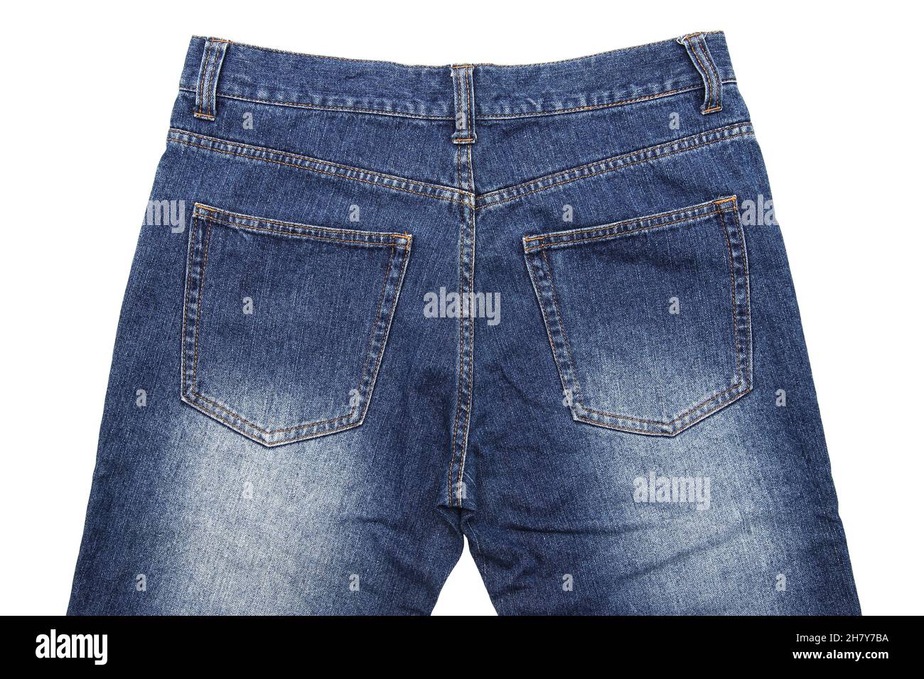 Jeans Hose hinten mit Taschen, isoliert auf weißem Hintergrund Stockfoto