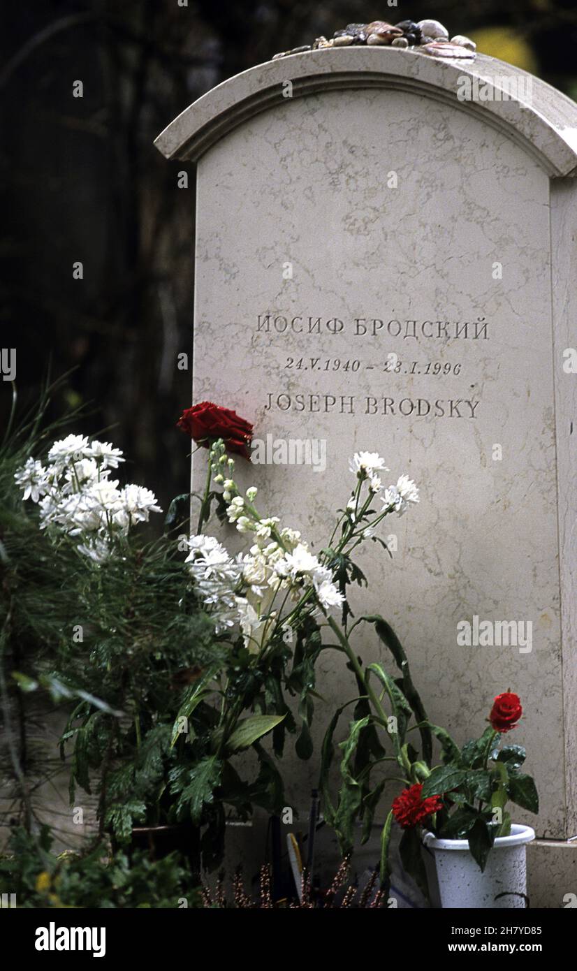 Grabstein des Autors Joseph Brodsky, Friedhofsinsel, Venedig, Italien, Europa Stockfoto