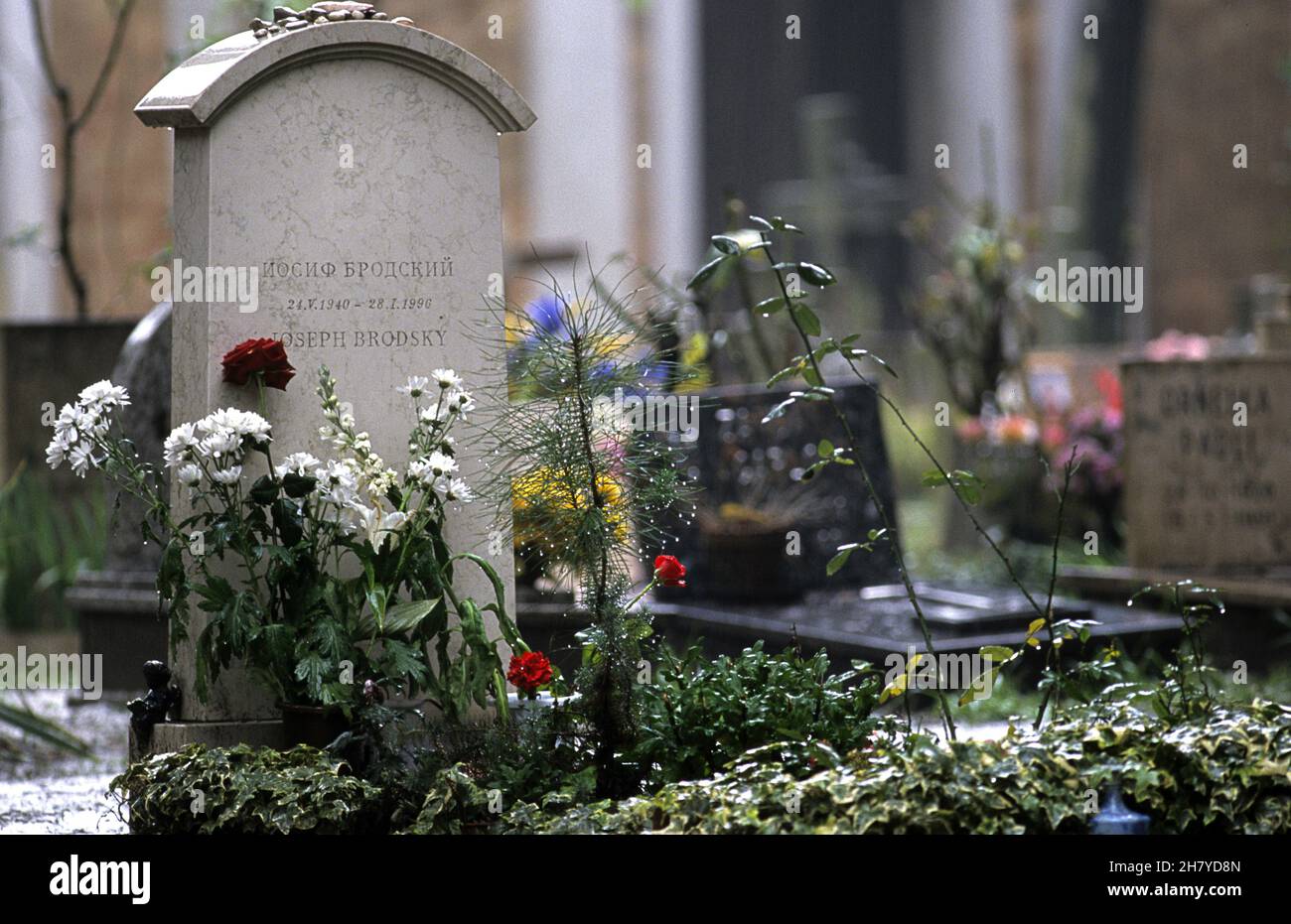 Grabstein des Autors Joseph Brodsky, Friedhofsinsel, Venedig, Italien, Europa Stockfoto