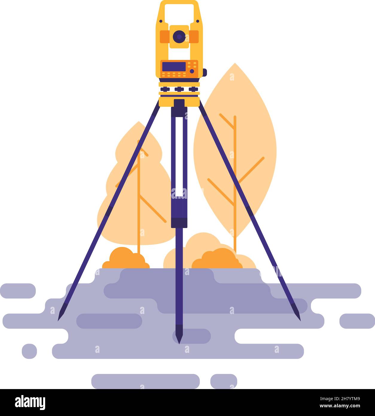 Theodolit. Vermessungsinstrument in einem offenen Bereich. Geodäsie. Vektor-Illustration im flachen Cartoon-Stil Stock Vektor