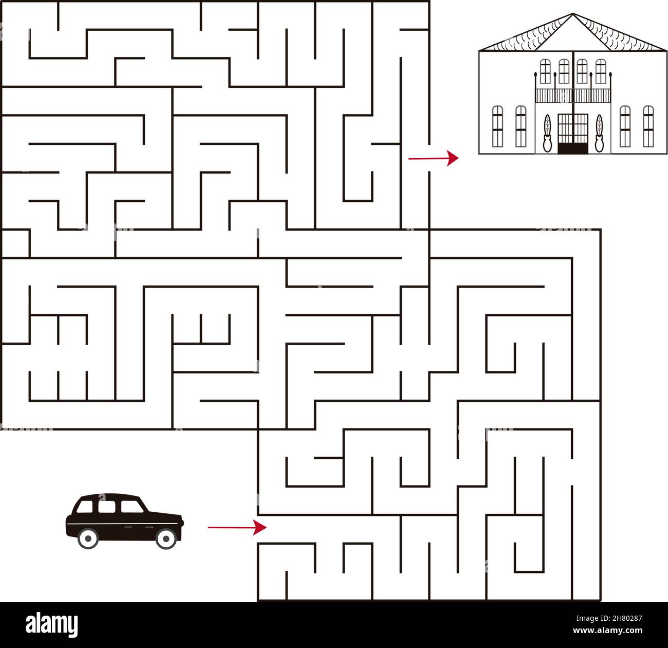 Isolierte einfache quadratische Labyrinth auf weißem Hintergrund.Educational ein mathematisches Logik-Spiel. Stock Vektor