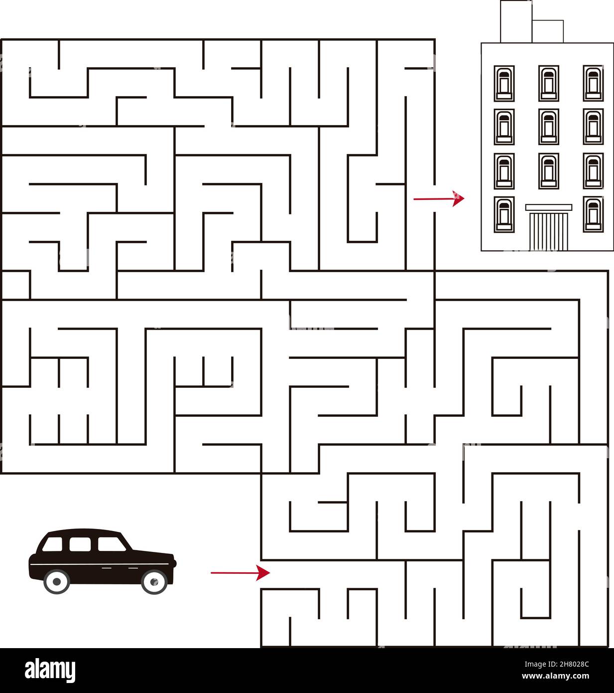 Isolierte einfache quadratische Labyrinth auf weißem Hintergrund.Educational ein mathematisches Logik-Spiel. Stock Vektor