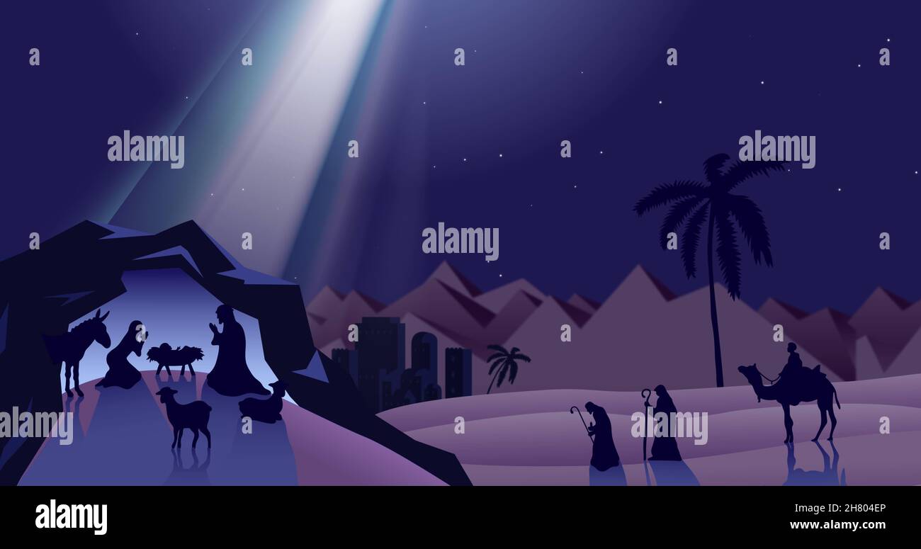 Bild der weihnachtskrippe in der Nacht Stockfoto