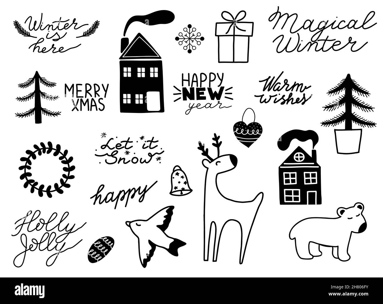 Skandinavische Weihnachten und Neujahr Element Doodle Stock Vektor