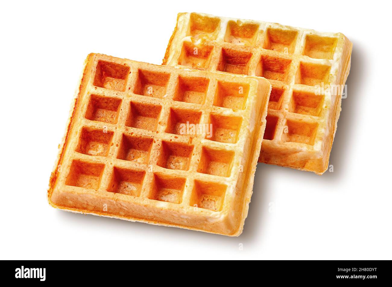 Zwei knusprig gebratene französische Waffeln auf weißem Hintergrund isoliert Stockfoto