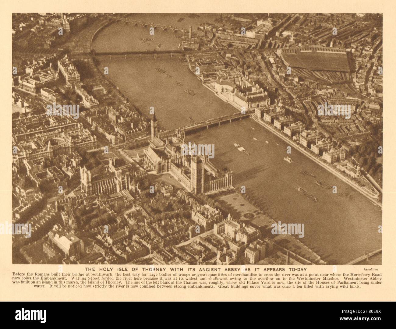 „die heilige Insel Thorney“. Palace of Westminster. Abbey 1926 alter Druck Stockfoto