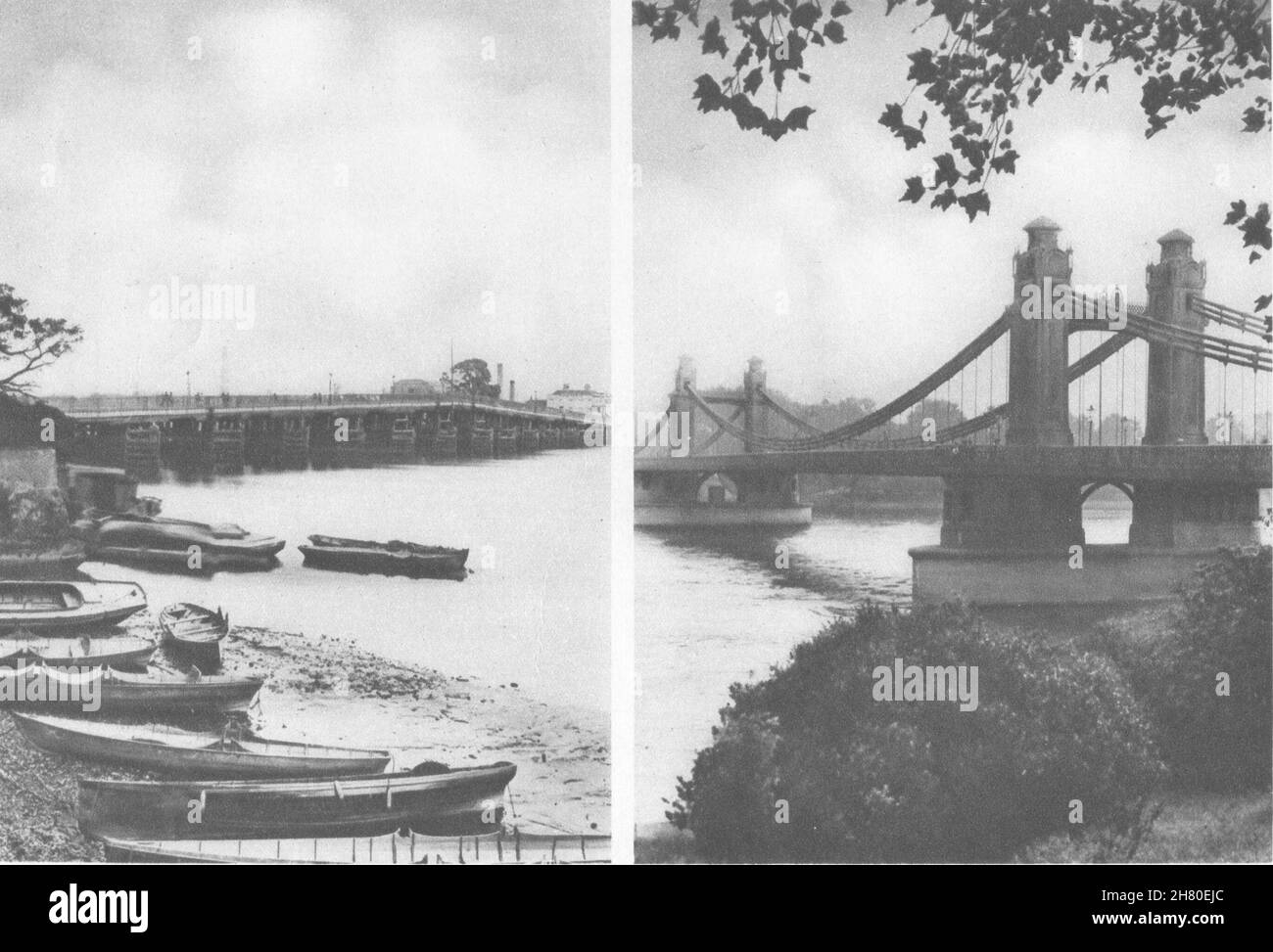 LONDON. Alte hölzerne Battersea Bridge. Chelsea Bridge 1926 Vintage-Druck Stockfoto