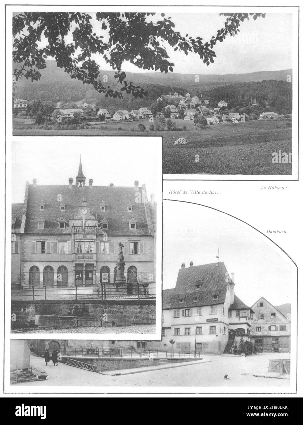 BAS-RHIN. Hôtel de Ville de Barry; Le Hohwald; Dambach 1929 alter Vintage-Druck Stockfoto