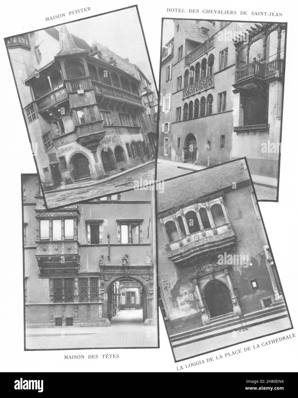 COLMAR.Maison Pfister;Hotel Chevaliers St-Jean;Têtes;Loggia PL Cathédrale 1929 Stockfoto