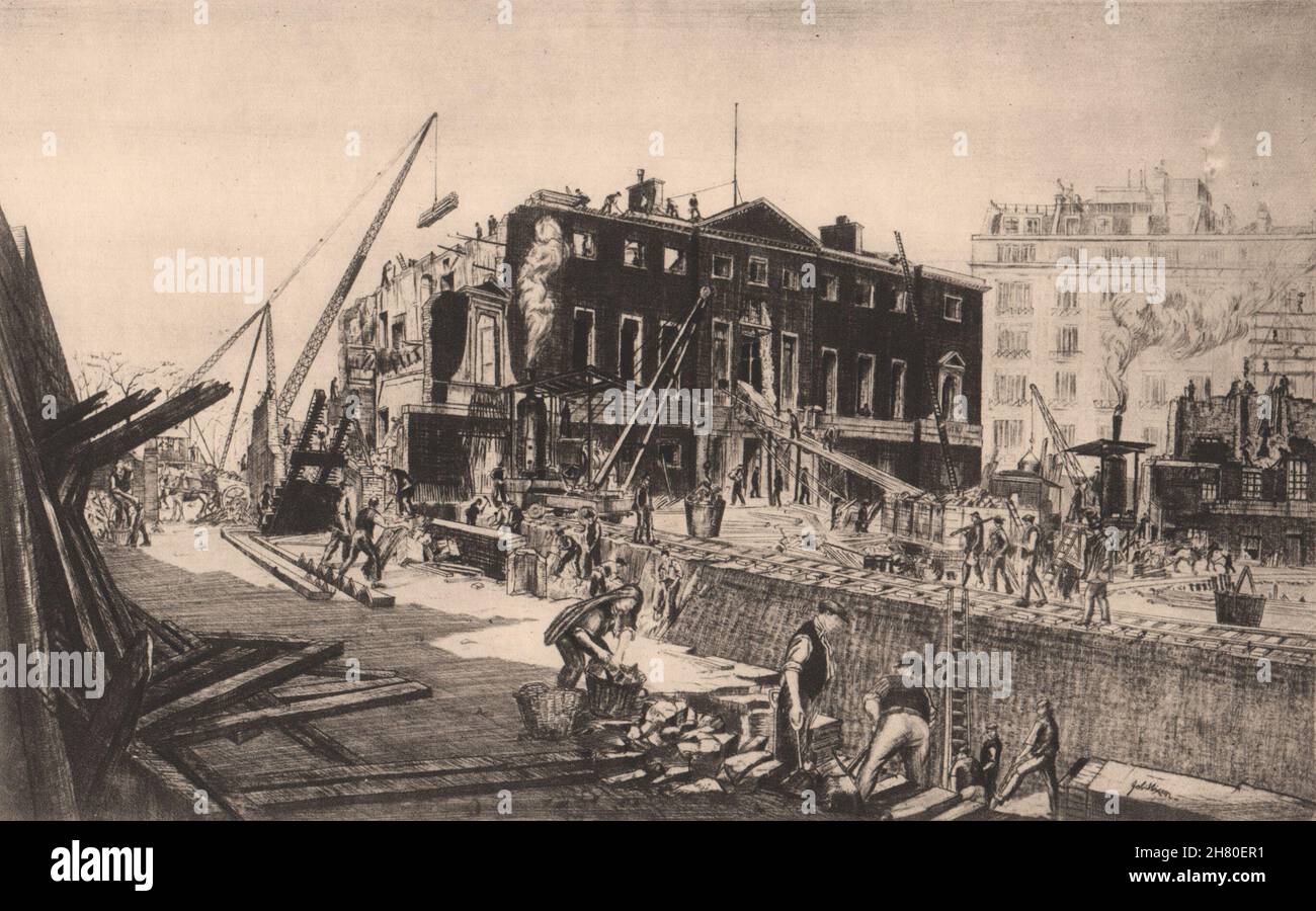 DAS VERSCHWINDENDE LONDON. „Demolishing Devonshire House“, von Job Nixon 1927 Print Stockfoto