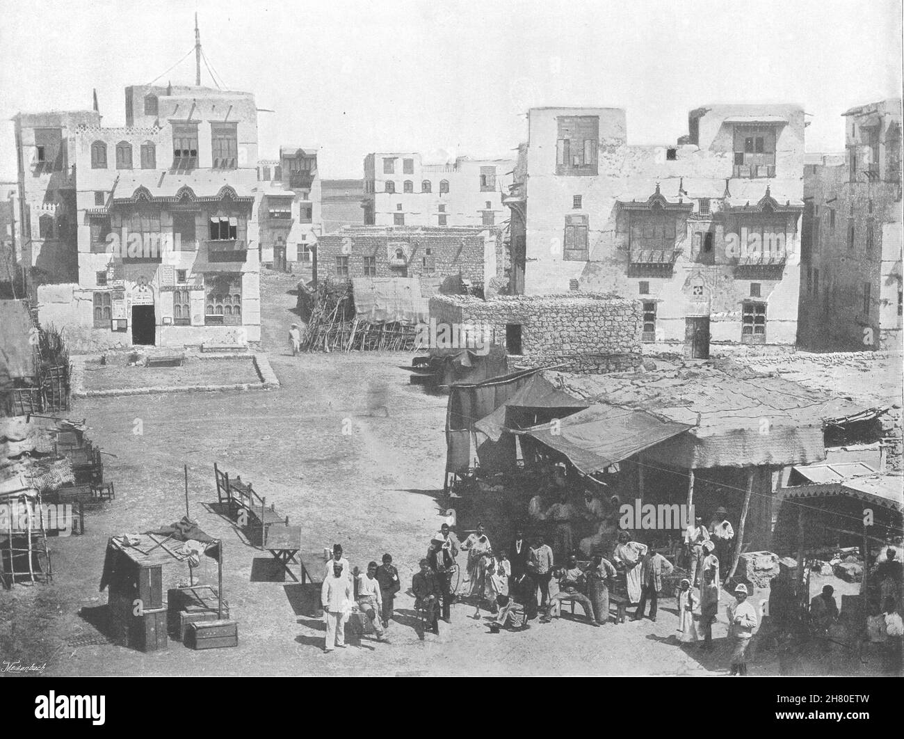 SUDAN. Suakin- The Street of the Post Office 1895 altes antikes Druckbild Stockfoto