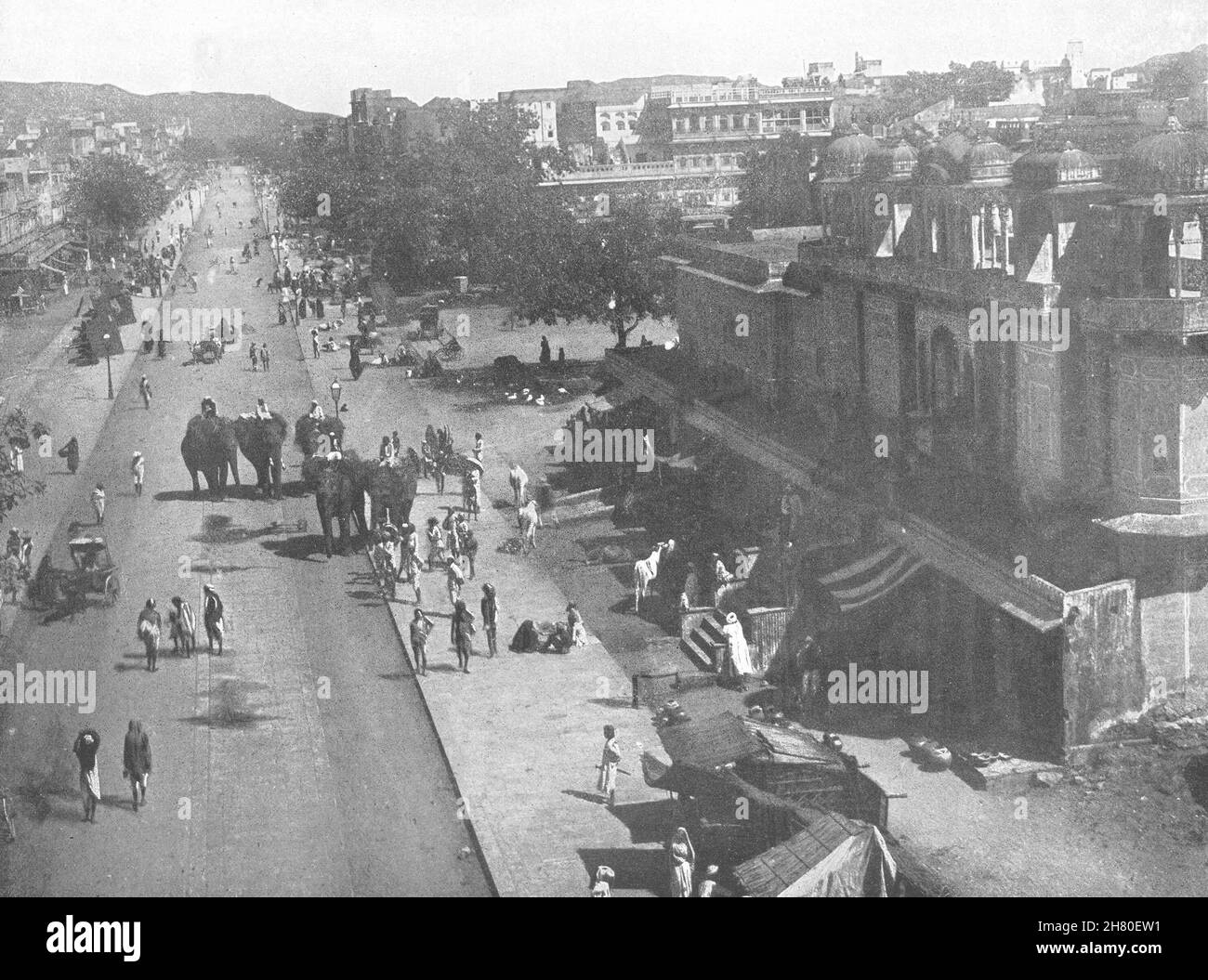 INDIEN. Jaipur- Straßenszene in der Stadt 1895 alte antike Vintage-Druckbild Stockfoto