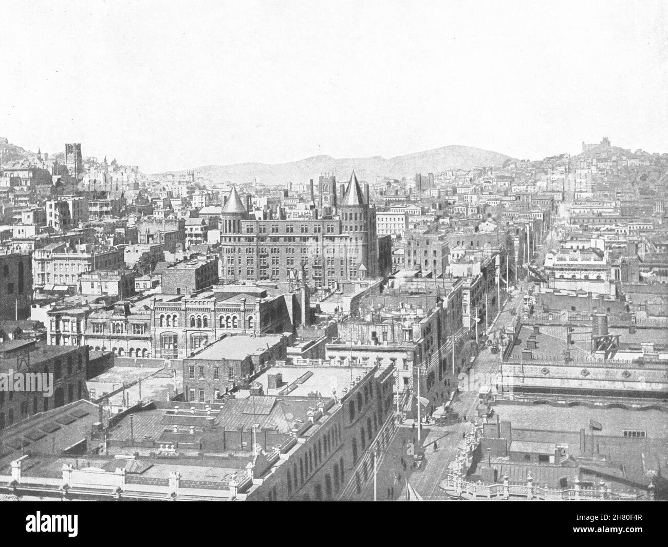 SAN FRANCISCO. Vogelperspektive, aus der Tower of Chronicle Building 1895 Print Stockfoto