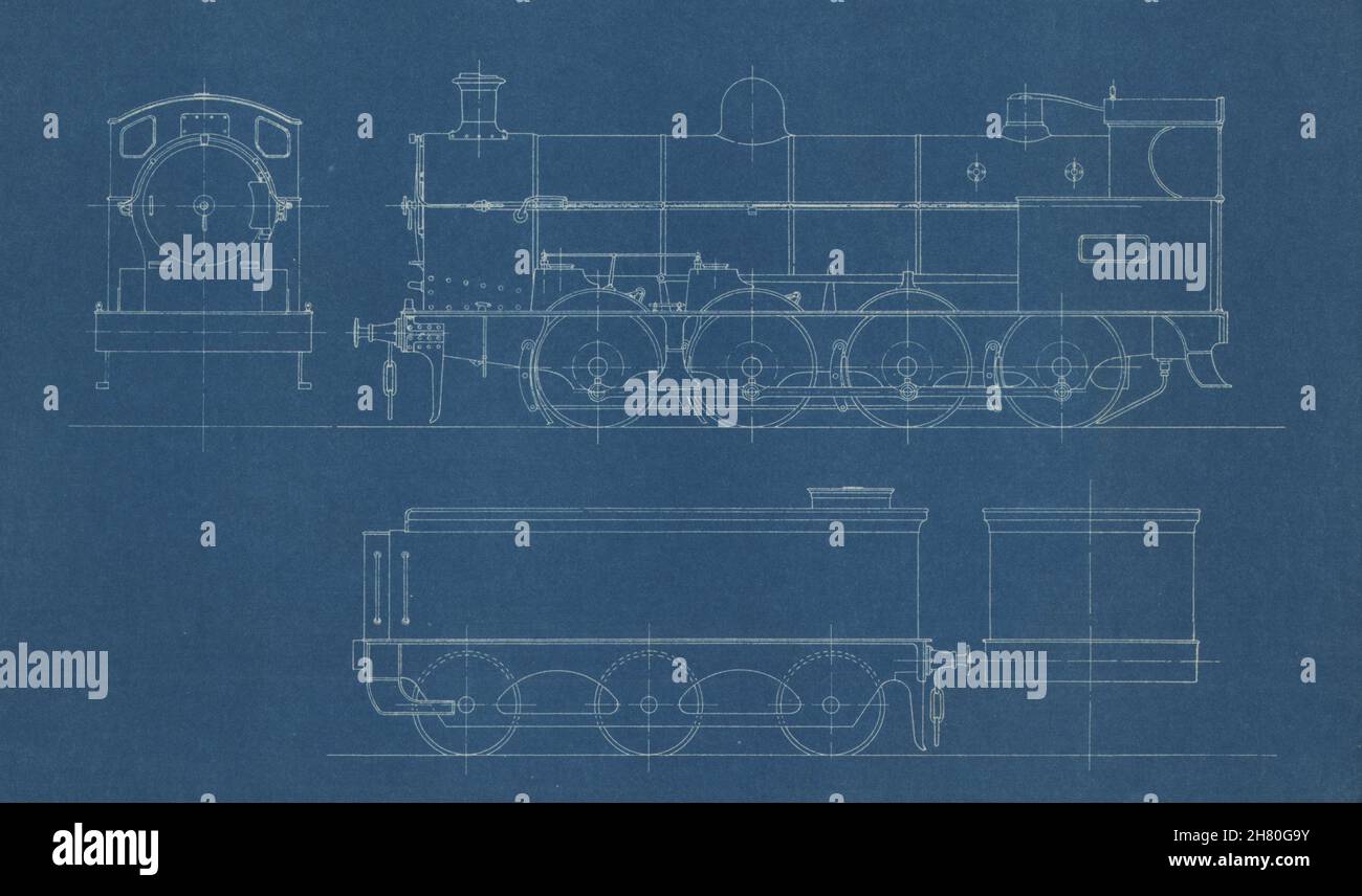 0-8-0 Lokomotive Abschnitt Engineering Zeichnung Blaupause c1900 alt antik Stockfoto