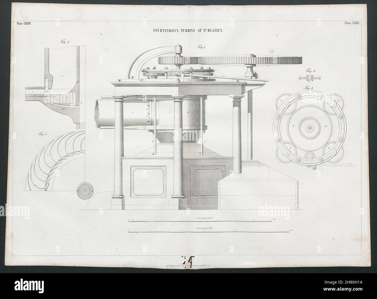 VIKTORIANISCHE KONSTRUKTIONSZEICHNUNG Fourneyron's Turbine in St. Blasien (1) 1847 Stockfoto