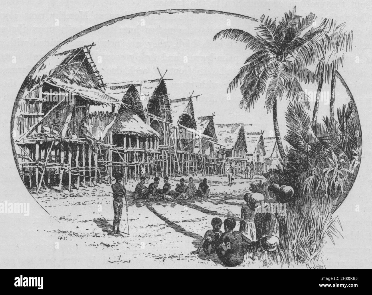 Native Wohnungen in Port Moresby. Neuguinea 1890 alte antike Bild drucken Stockfoto
