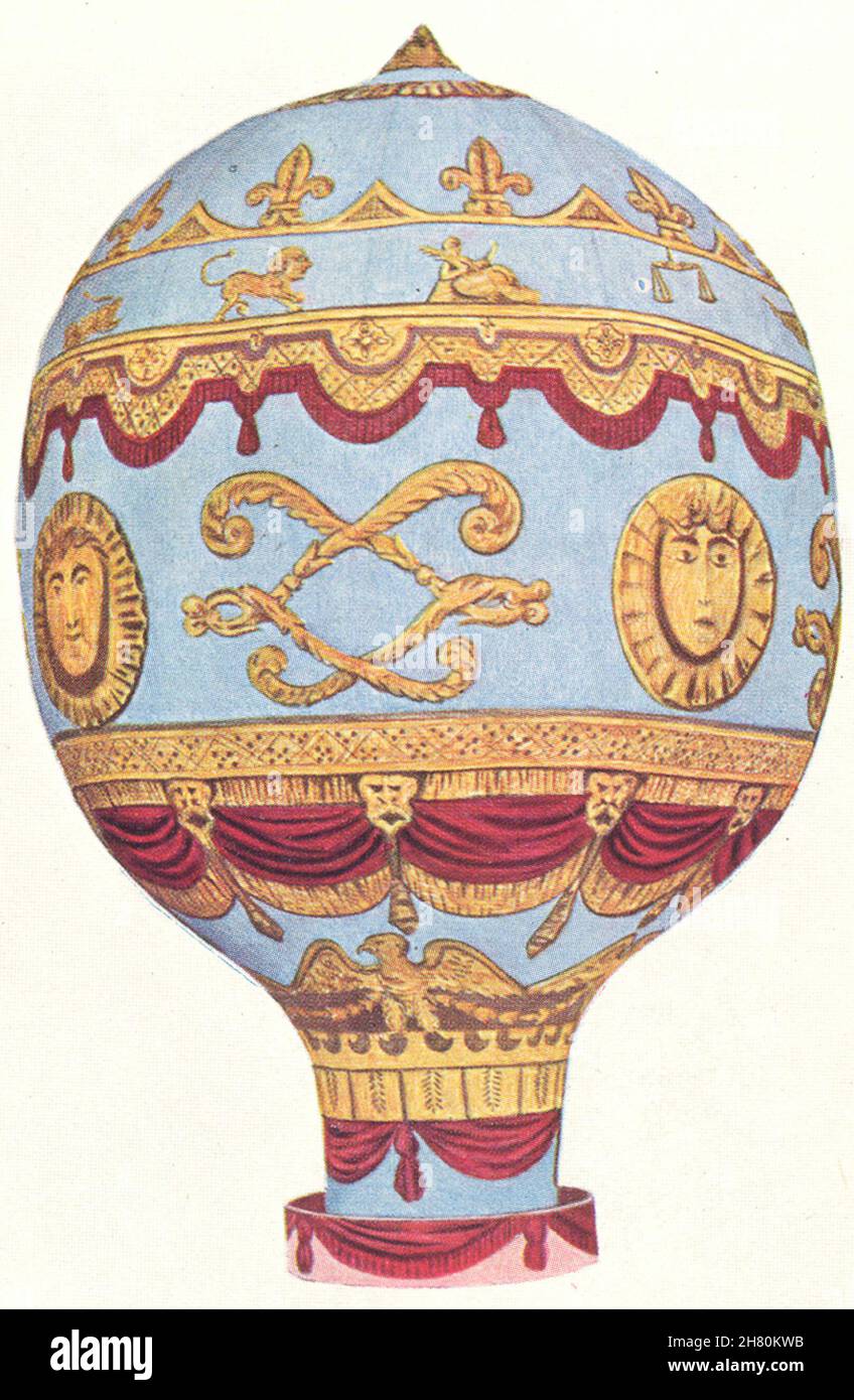 FLUGZEUG. Montgolfier Ballon 1930 altes Vintage Druckbild Stockfoto