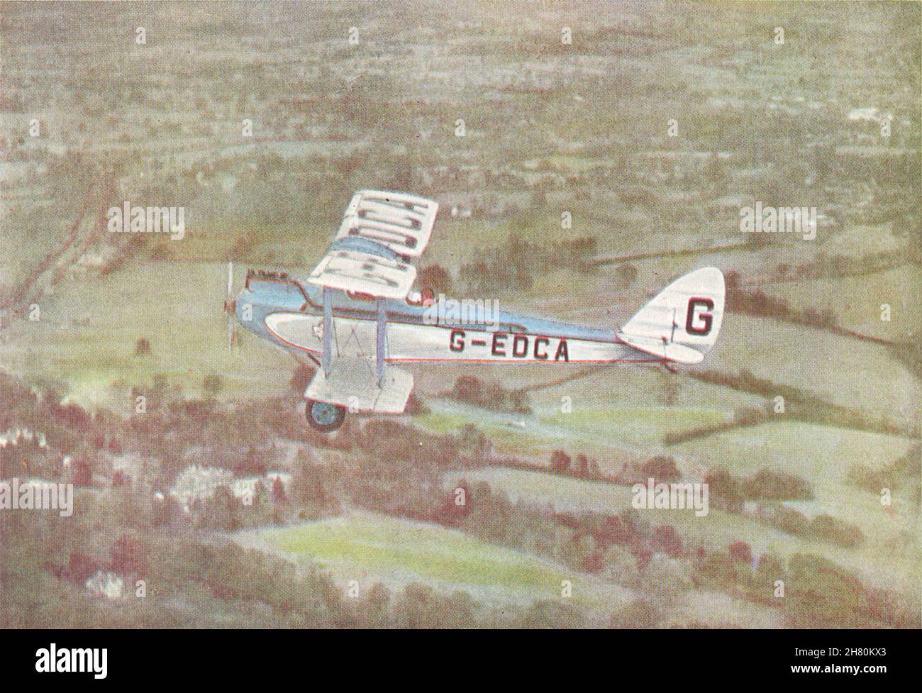 FLUGZEUG. D H Moth im Flug 1930 altes Vintage-Druckbild Stockfoto